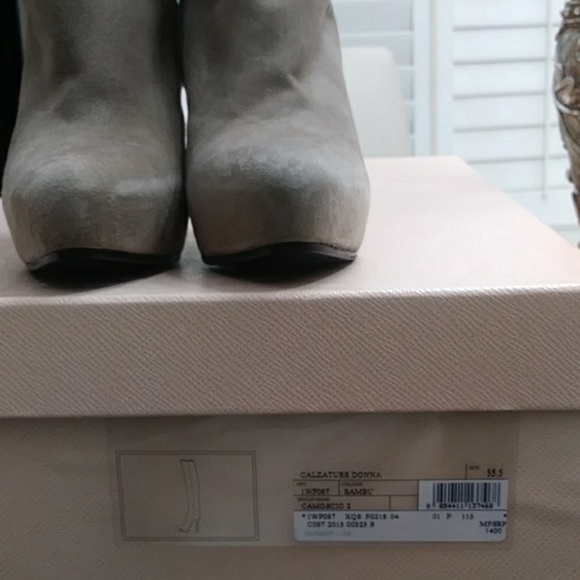 Prada 1WP087 taupe suede tall boots